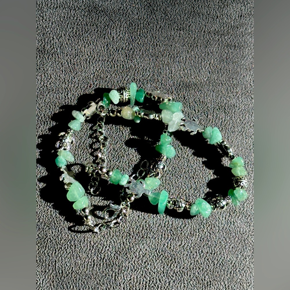 Jade stone bracelet in Silver stainless steel, 2pcs